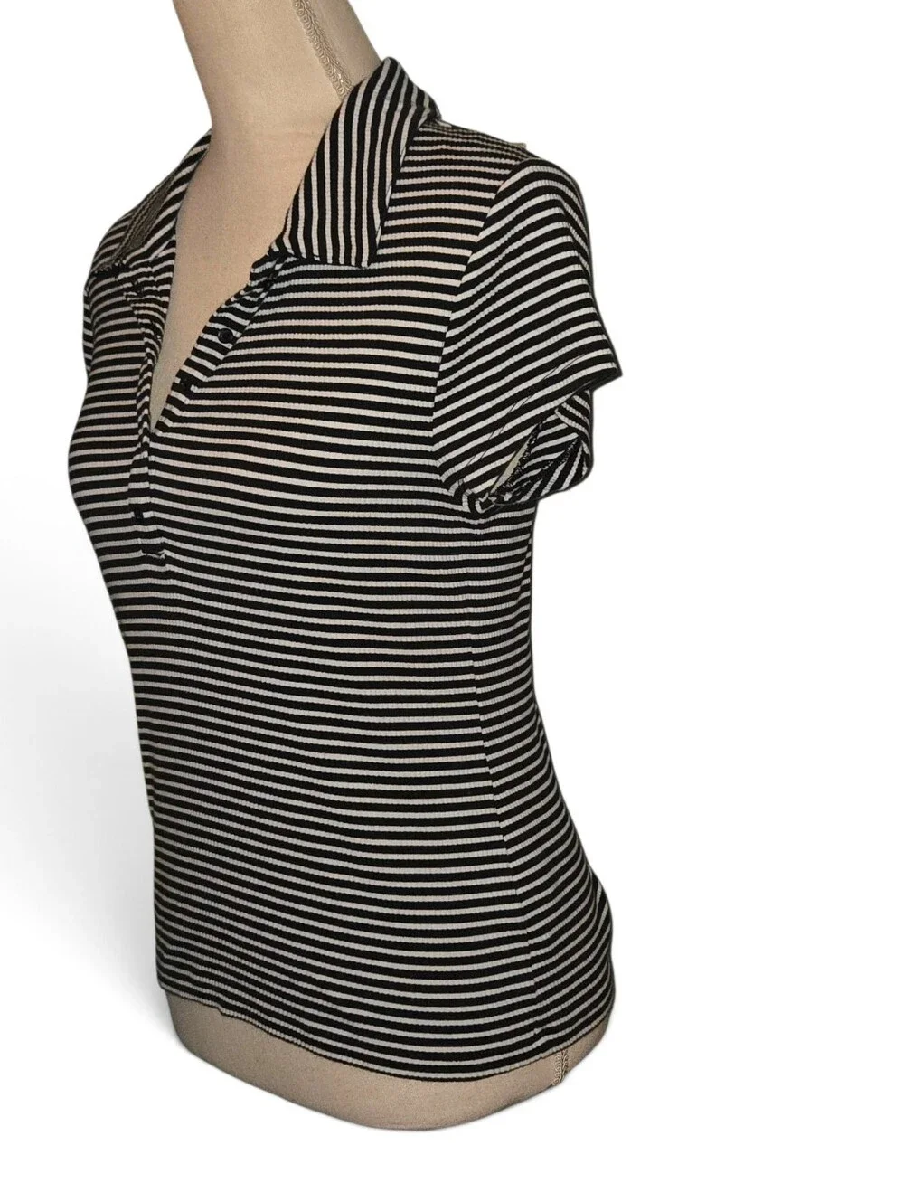 J.Crew Women's Short-Sleeve Henley Polo in Striped Vintage Rib. I